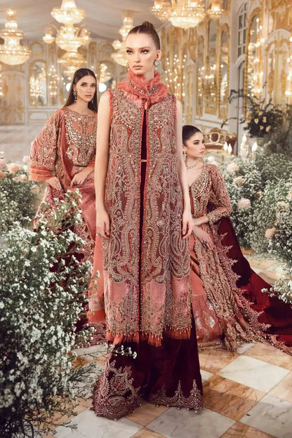Maria B | Mbroidered Wedding Edition 23 | Salmon Pink BD-2701 - Pakistani Designer Dress - by Maria B | Type: Bridal - 100% Original at Saira Sultan