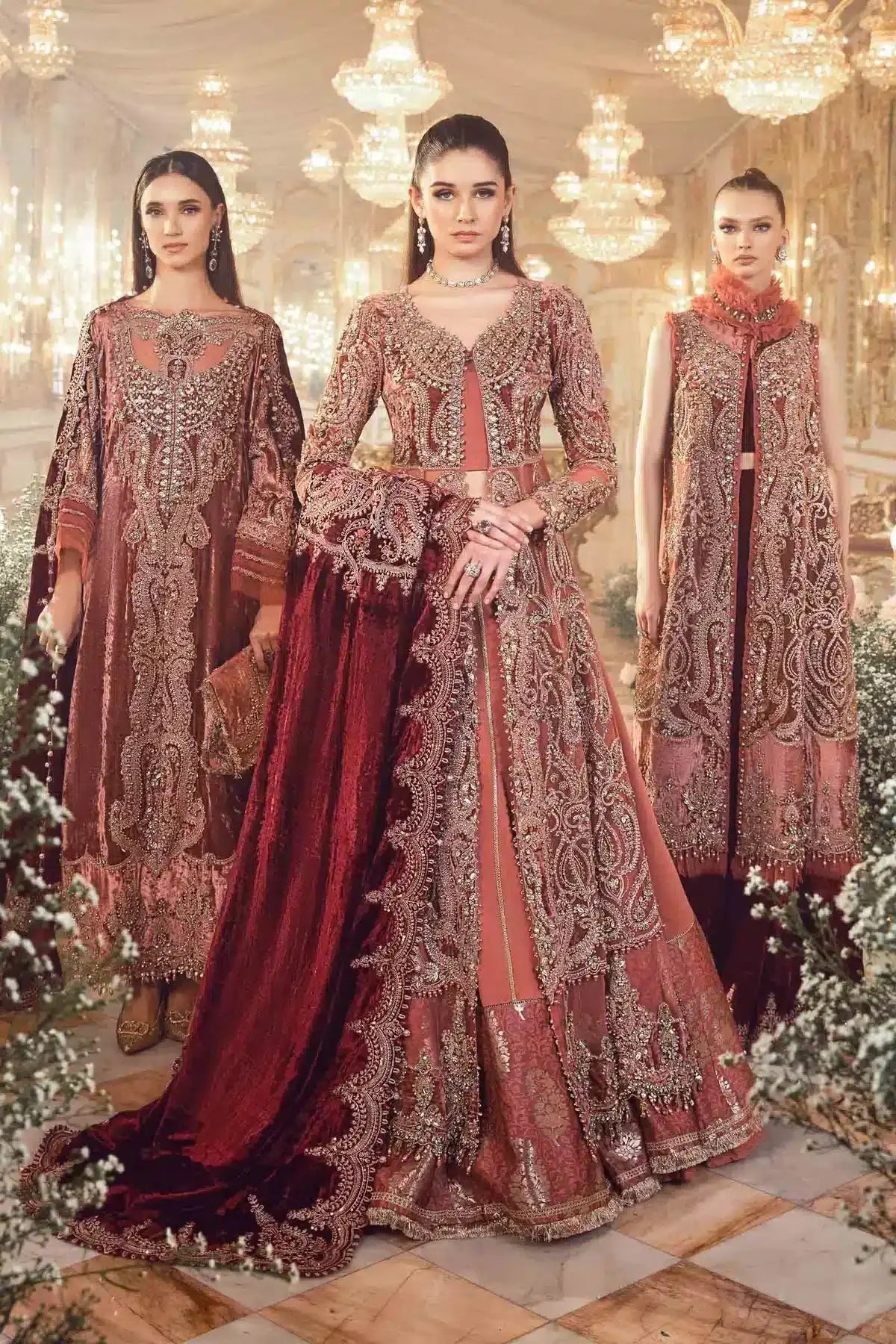Maria B | Mbroidered Wedding Edition 23 | Salmon Pink BD-2701 - Pakistani Designer Dress - by Maria B | Type: Bridal - 100% Original at Saira Sultan