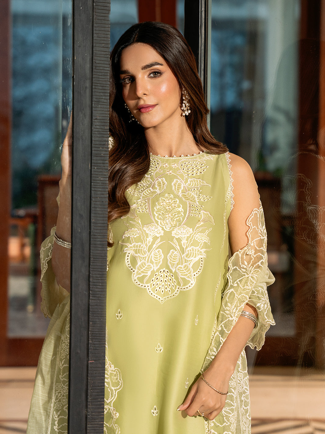 Izel | Mahveen Festive Lawn 25 | MARWA M Lime Yellow Lawn
