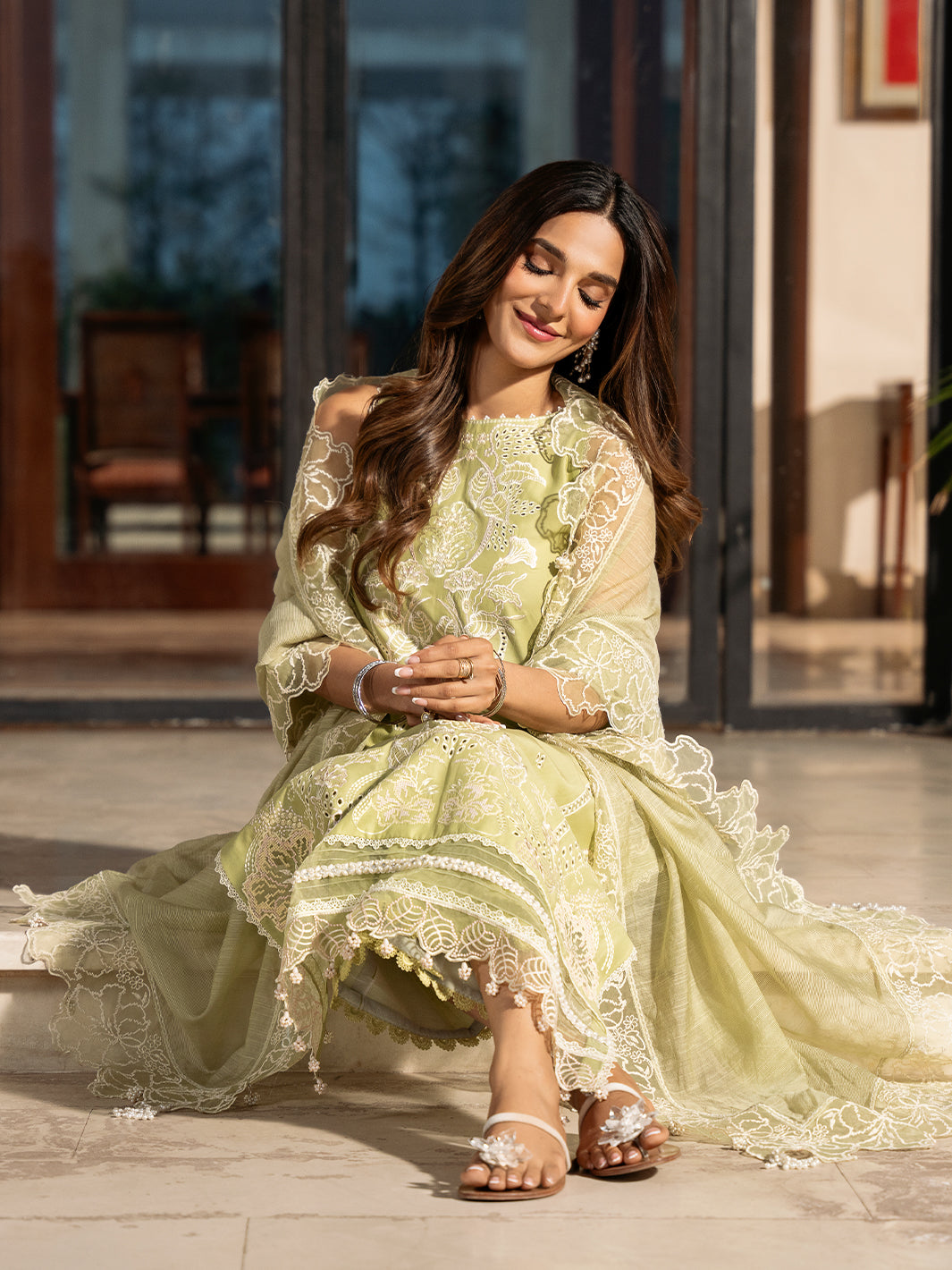 Izel | Mahveen Festive Lawn 25 | MARWA XL Lime Yellow Lawn