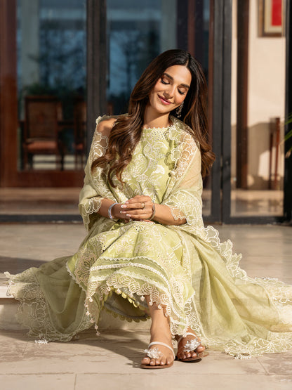 Izel | Mahveen Festive Lawn 25 | MARWA XL Lime Yellow Lawn