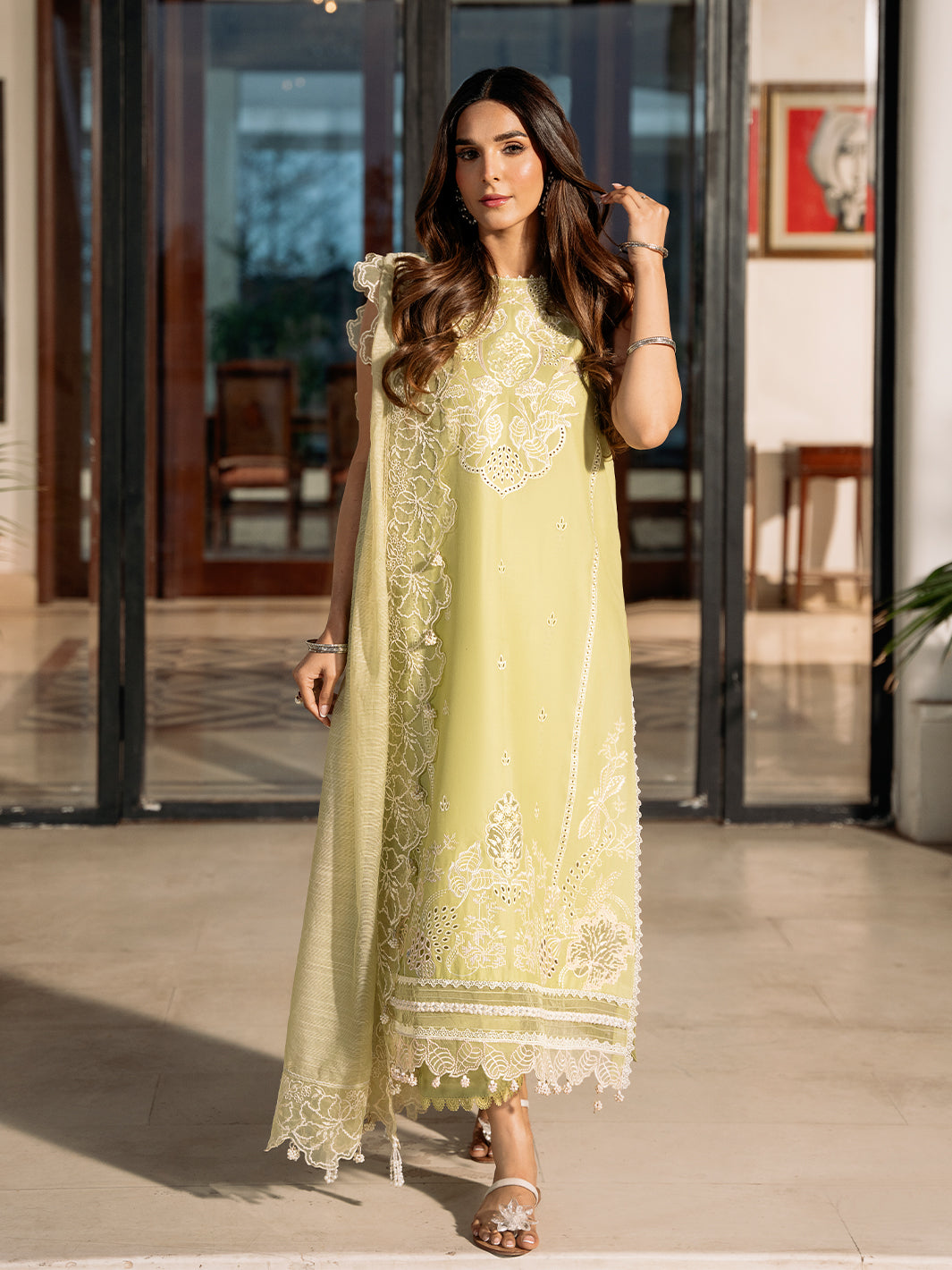 Izel | Mahveen Festive Lawn 25 | MARWA XS Lime Yellow Lawn
