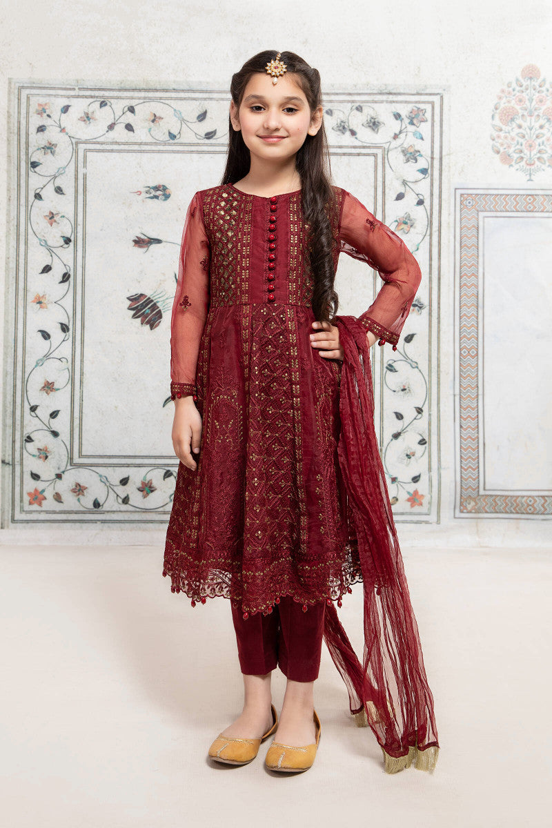 Maria B | 3 Piece Embroidered Suit | MKS-EF22-28R1 4-Feb Maroon
