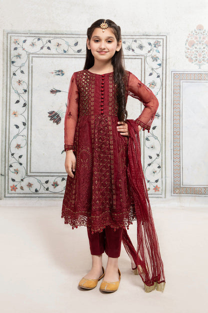 Maria B | 3 Piece Embroidered Suit | MKS-EF22-28R1 4-Feb Maroon