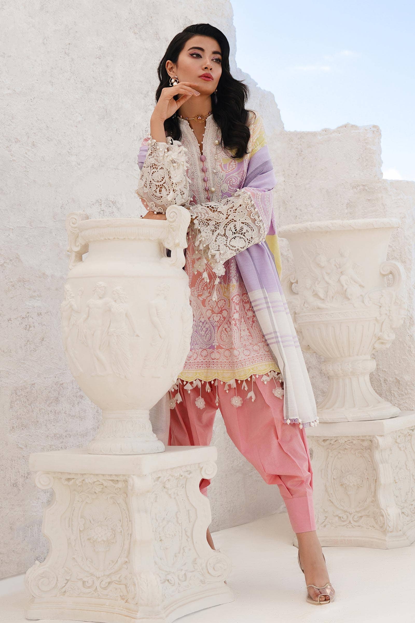 Sana Safinaz | Muzlin Spring 24 | M241-015A-DG - Pakistani Designer Dress - by Sana Safinaz | Type: Luxury - 100% Original at Saira Sultan