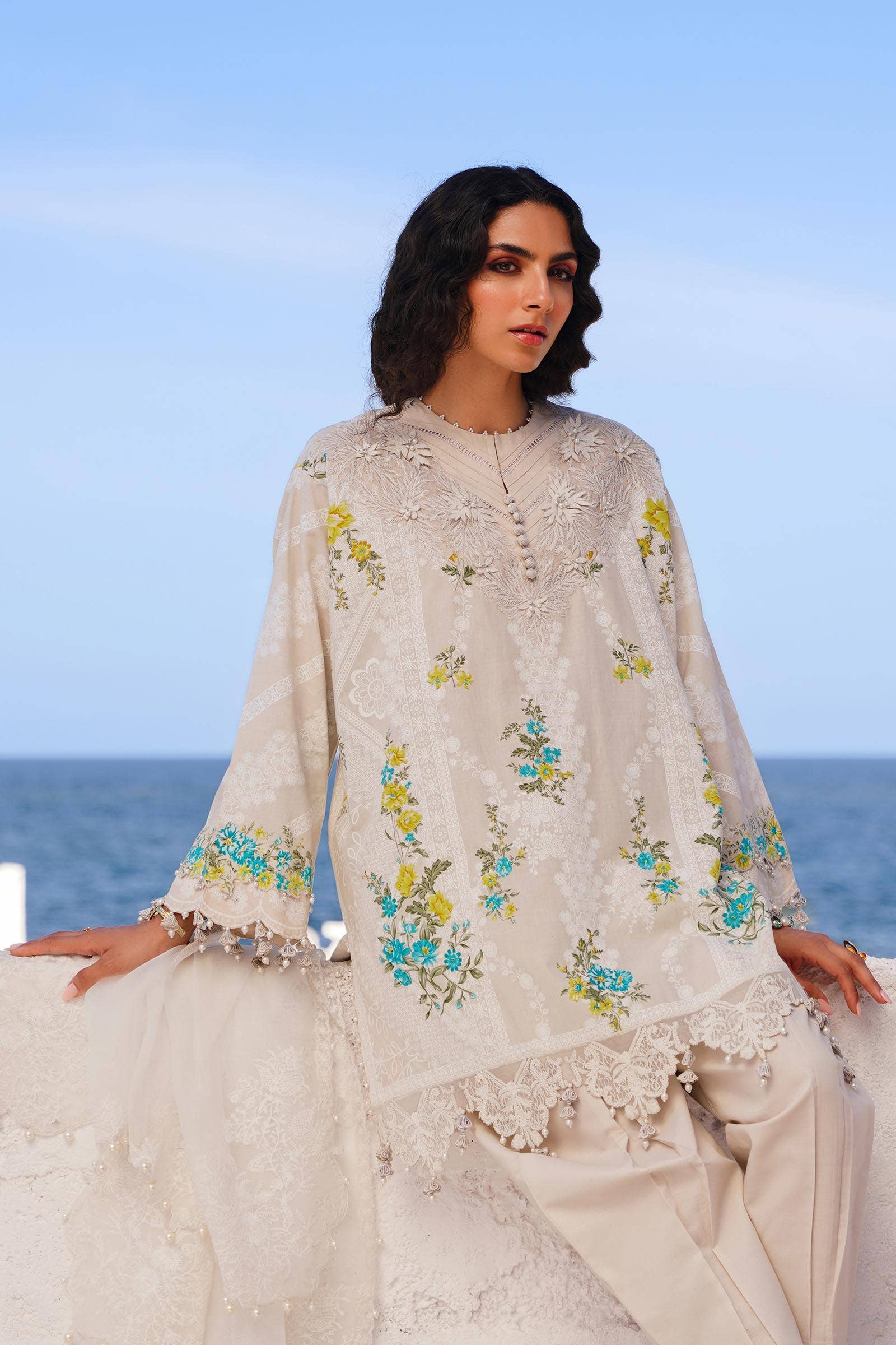 Sana Safinaz | Muzlin Spring 24 | M241-020A-CW - Pakistani Designer Dress - by Sana Safinaz | Type: Luxury - 100% Original at Saira Sultan