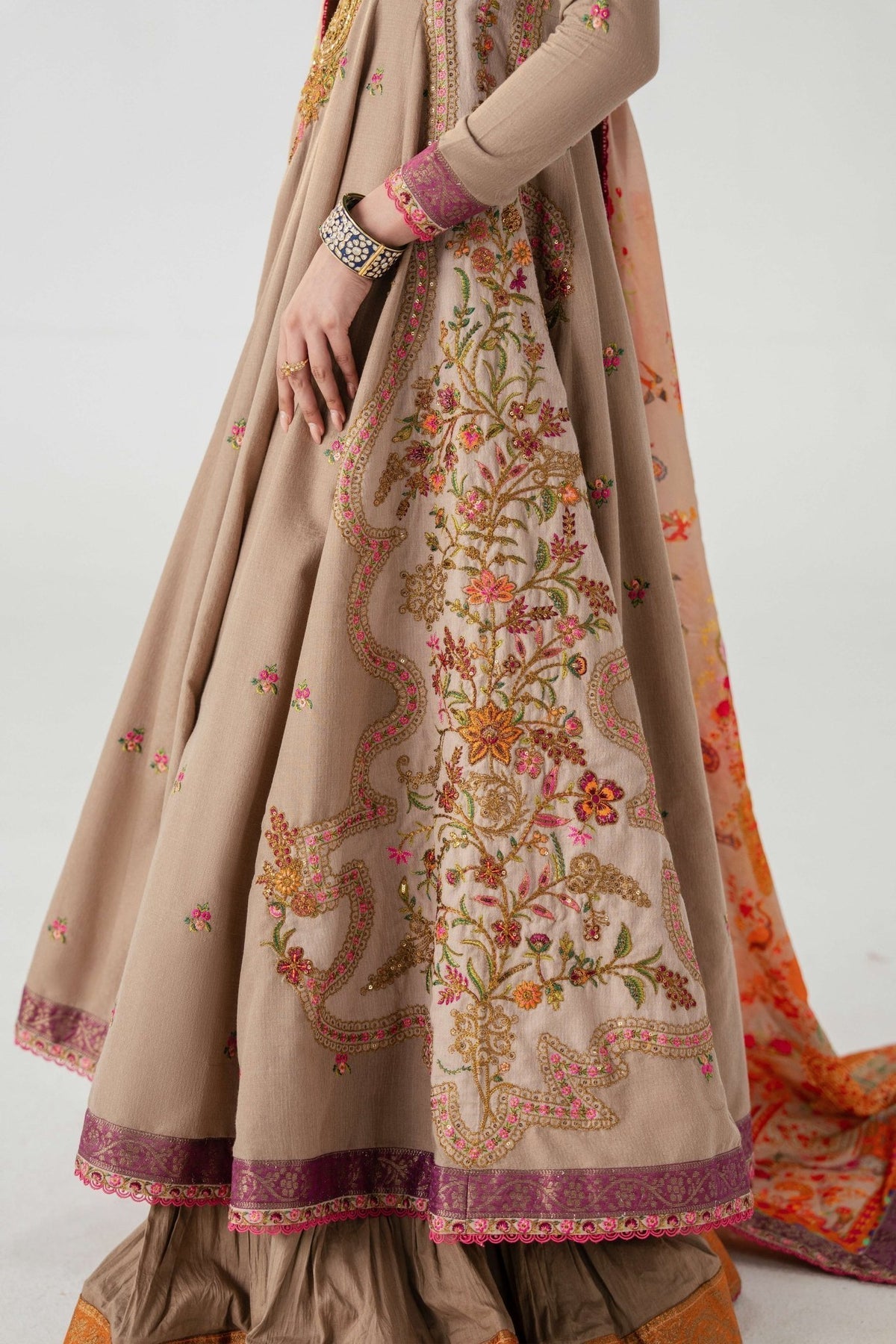 Fahad Hussayn | Jalsa Ghar | Naghz beg Custom Size Pale Brown Lawn