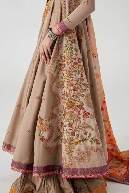 Fahad Hussayn | Jalsa Ghar | Naghz beg Custom Size Pale Brown Lawn