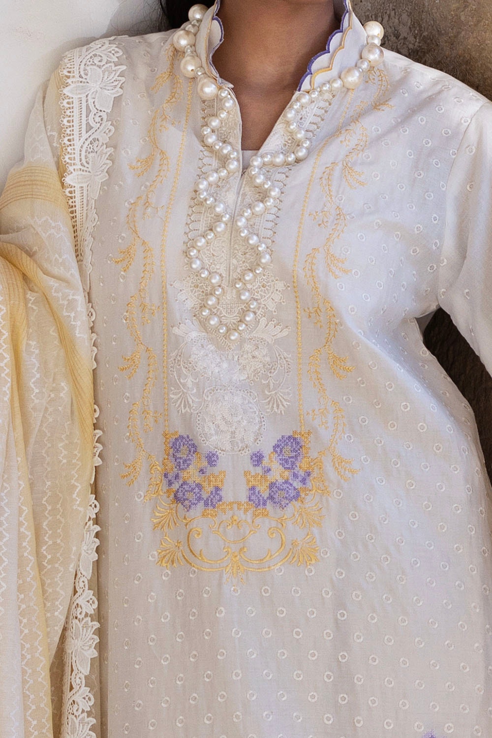 Gul Ahmed | Festive Eid 25 | FE-52019 M Paper Cotton Off White