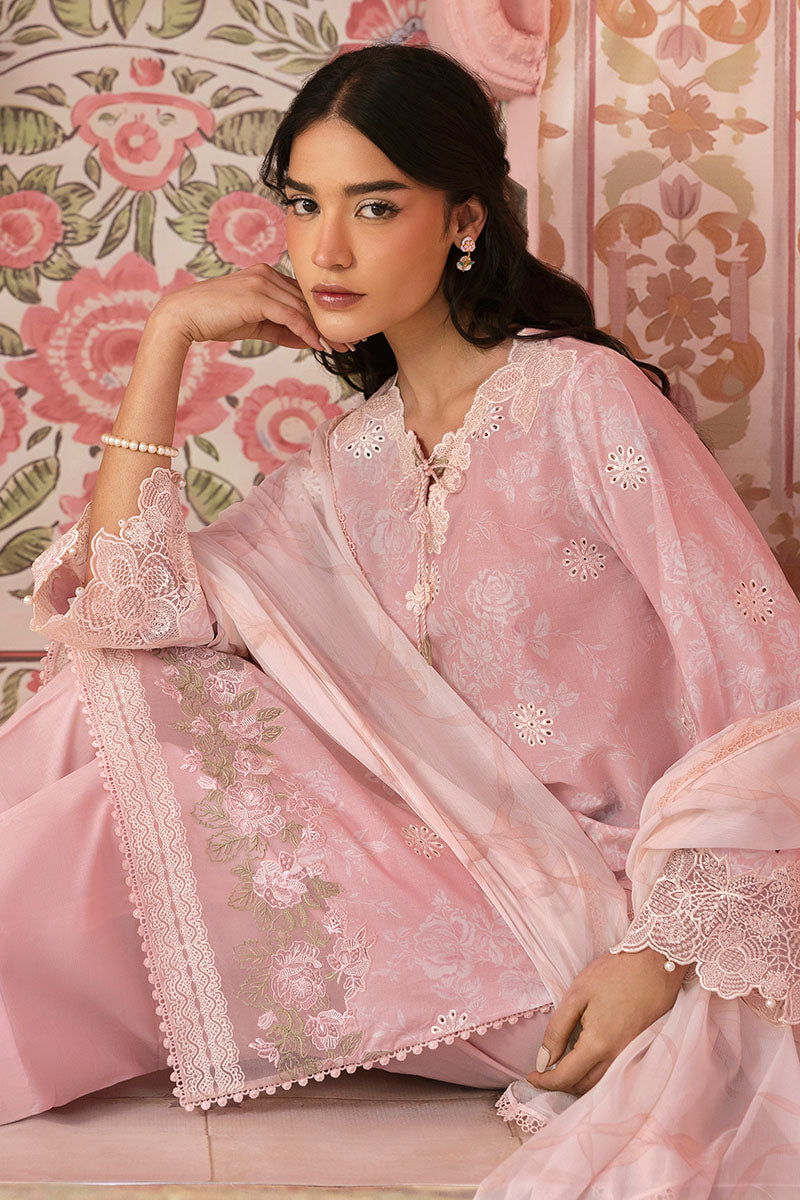 Cross Stitch | Premium Lawn 25 | FLORAL TIE Custom Size Light Pink Lawn