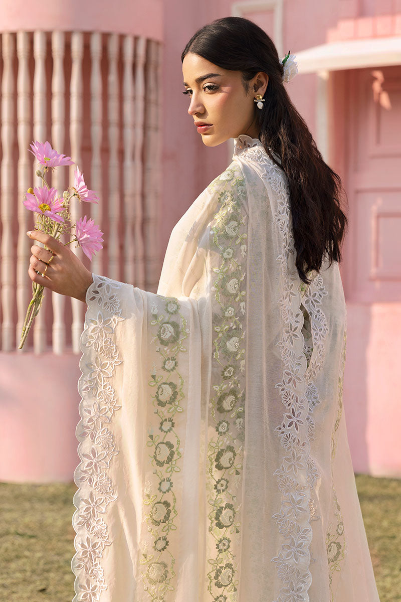 Cross Stitch | Premium Lawn 25 | GREEN TRELLIS L Ivory Lawn