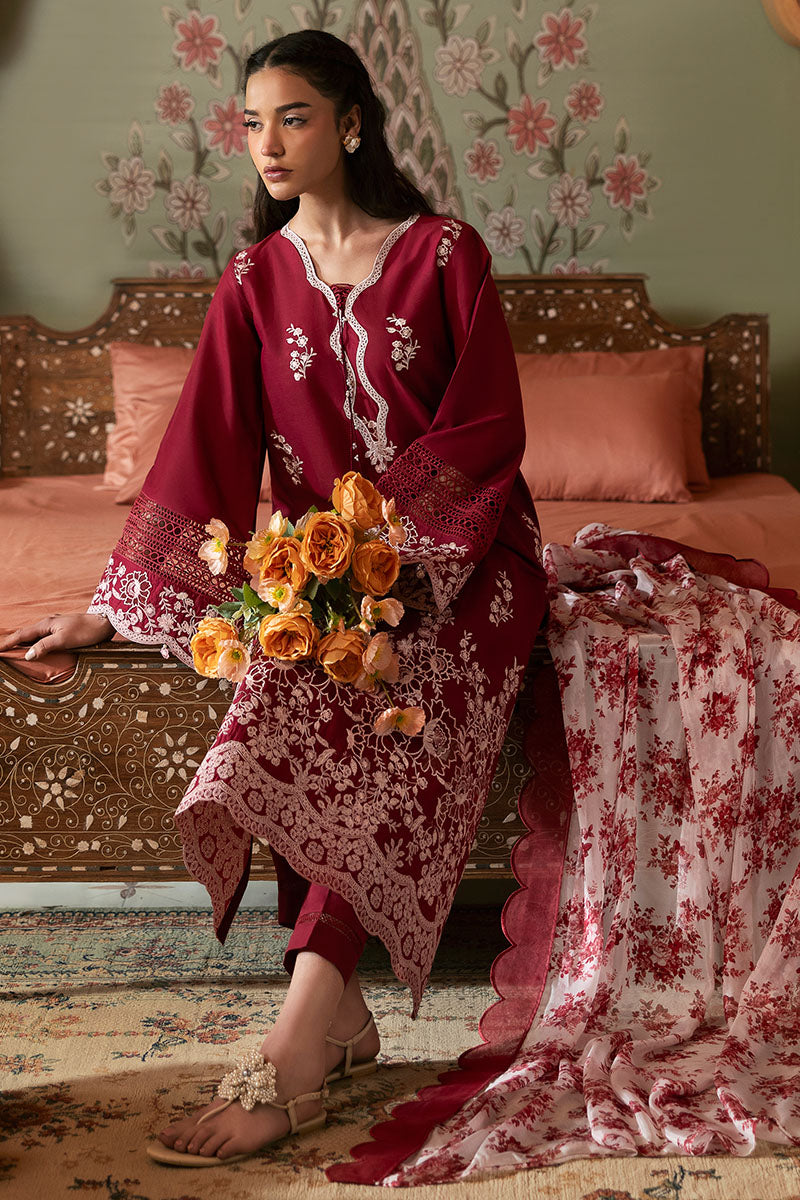 Cross Stitch | Premium Lawn 25 | CRIMSON RED L Blood Red Lawn