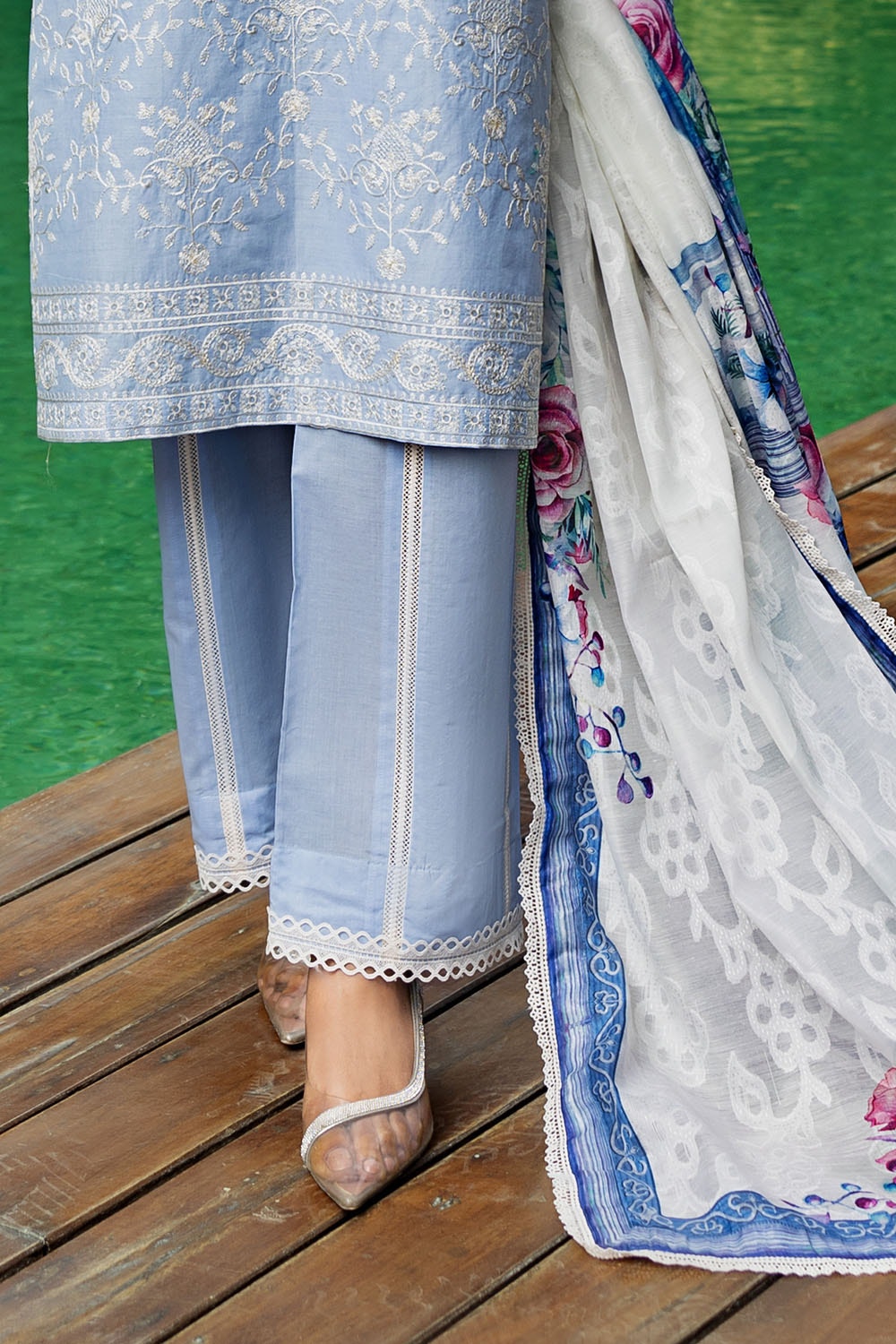 Gul Ahmed | Festive Capsule 25 | SP-52007 L Lawn LIight blue Grey