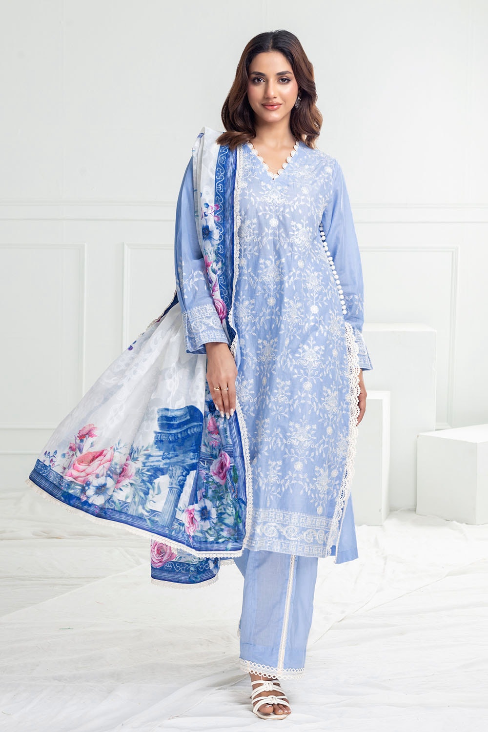 Gul Ahmed | Festive Capsule 25 | SP-52007 XS Lawn LIight blue Grey