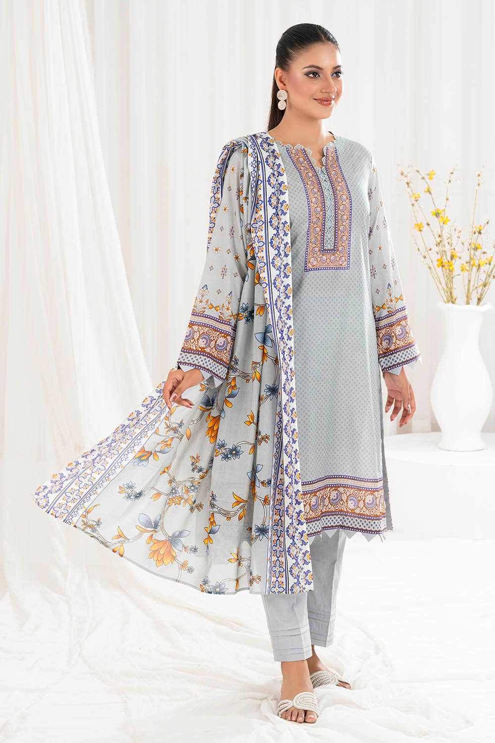 Gul Ahmed | Summer Special 25 | CLP-52203 Custom Size Gray Lawn