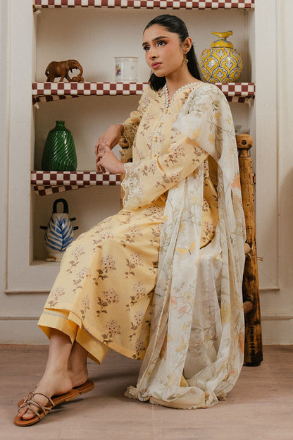 Cross Stitch | Daily Wear 25 | ORCHID IMPRESSION-3 PC Custom Size Pale Yellow Lawn