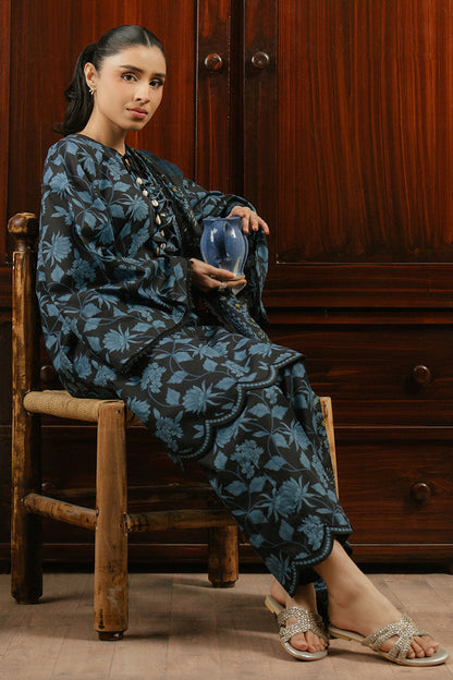Cross Stitch | Daily Wear 25 | BLUE WAVE-3 PC XL Black Lawn