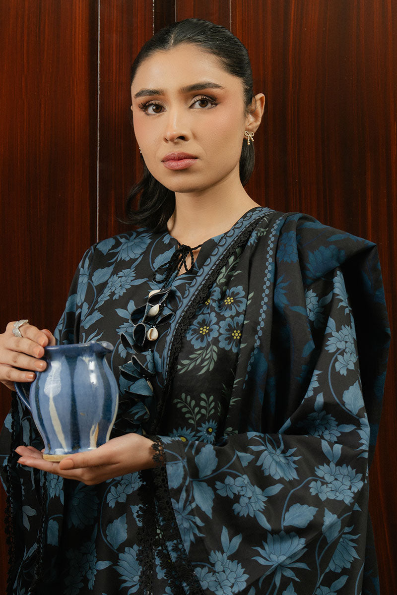 Cross Stitch | Daily Wear 25 | BLUE WAVE-3 PC M Black Lawn