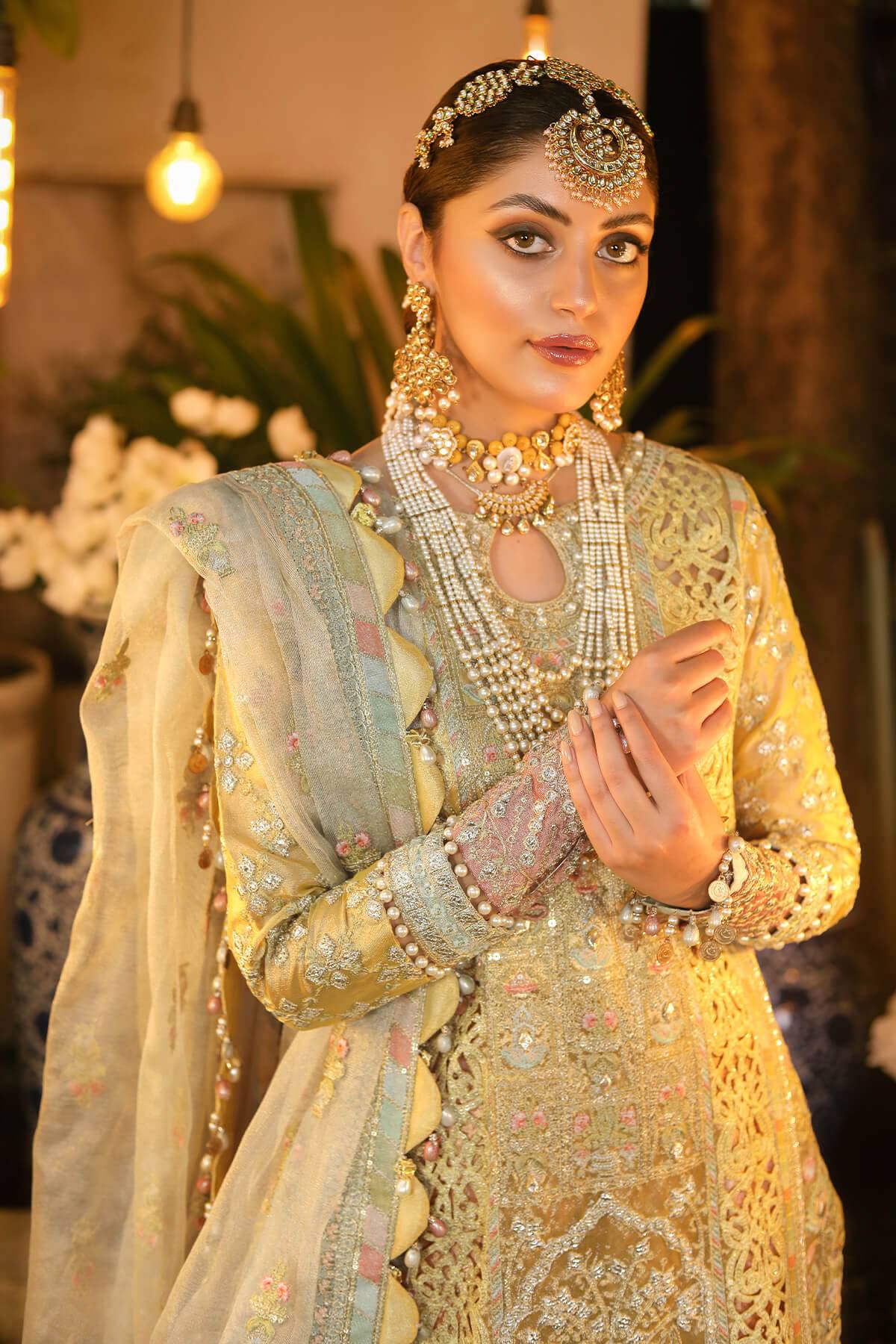 Raeesa Premium | Wajadan Wedding Formals | WD-4 Lemon Chiffon - Pakistani Designer Dress - by Raeesa Premium | Type: Bridal - 100% Original at Saira Sultan