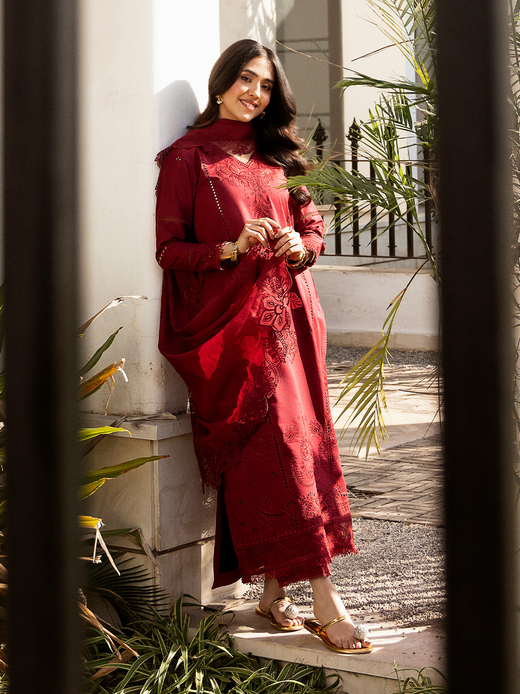 Izel | Mahveen Festive Lawn 25 | RAHMA XL Deep Red Lawn