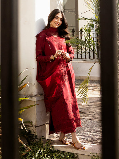 Izel | Mahveen Festive Lawn 25 | RAHMA XL Deep Red Lawn