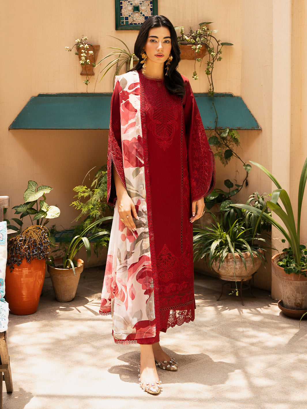 Izel | Dastak Luxury Lawn | REET XS Blood Red Lawn