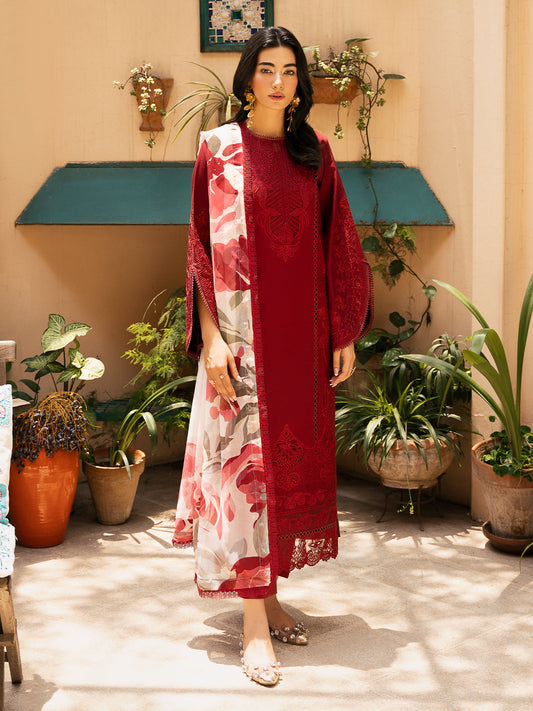 Izel | Dastak Luxury Lawn | REET XS Blood Red Lawn