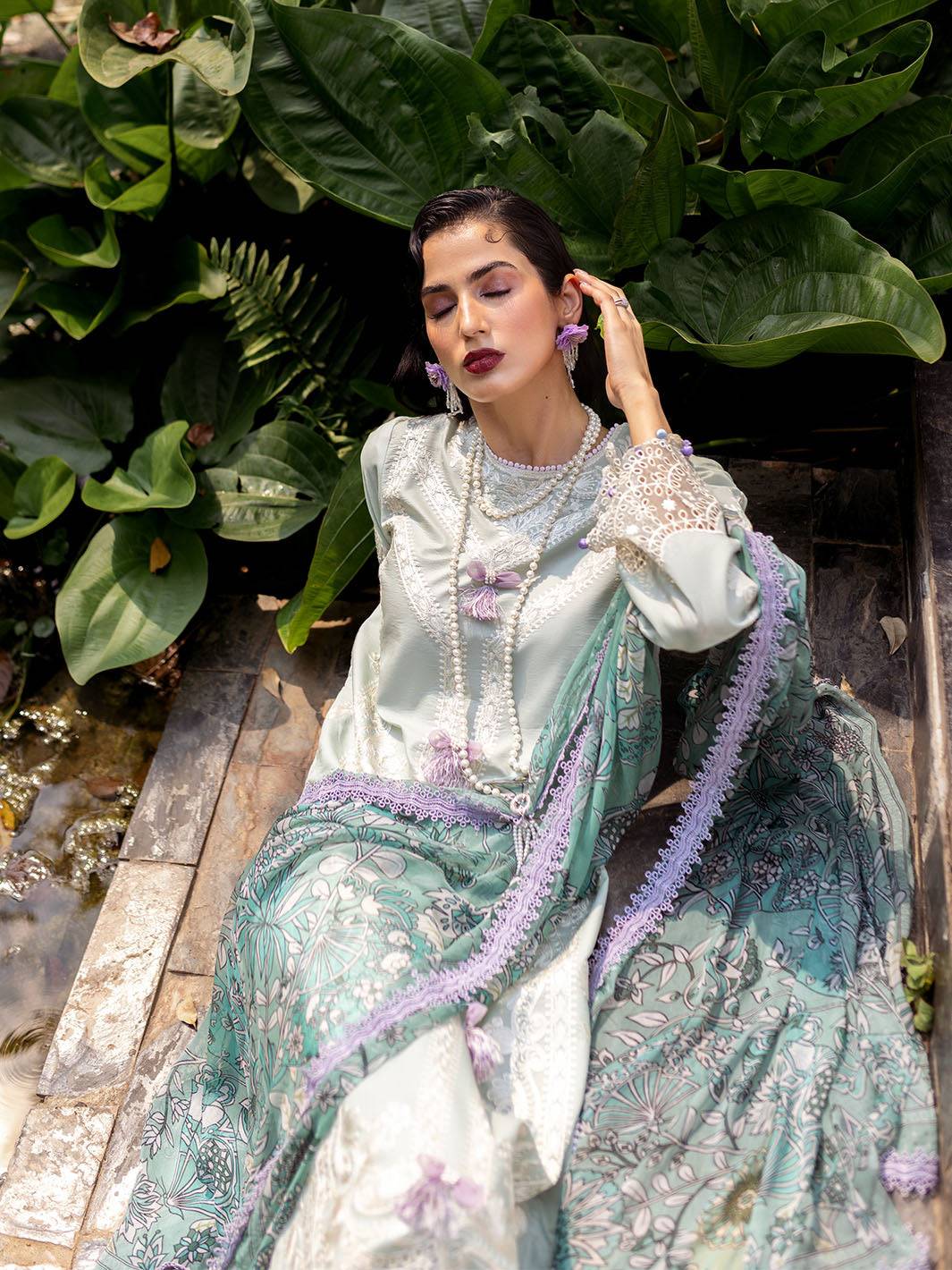 Roheenaz | Dahlia Embroidered Lawn 24 | Gardenia - Pakistani Designer Dress - by Roheenaz | Type: Luxury - 100% Original at Saira Sultan