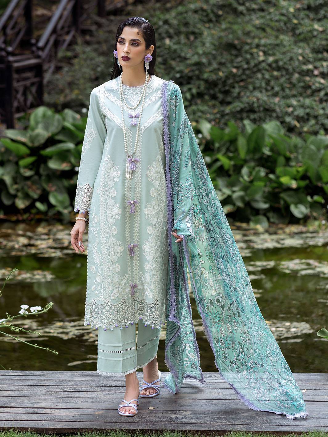 Roheenaz | Dahlia Embroidered Lawn 24 | Gardenia - Pakistani Designer Dress - by Roheenaz | Type: Luxury - 100% Original at Saira Sultan