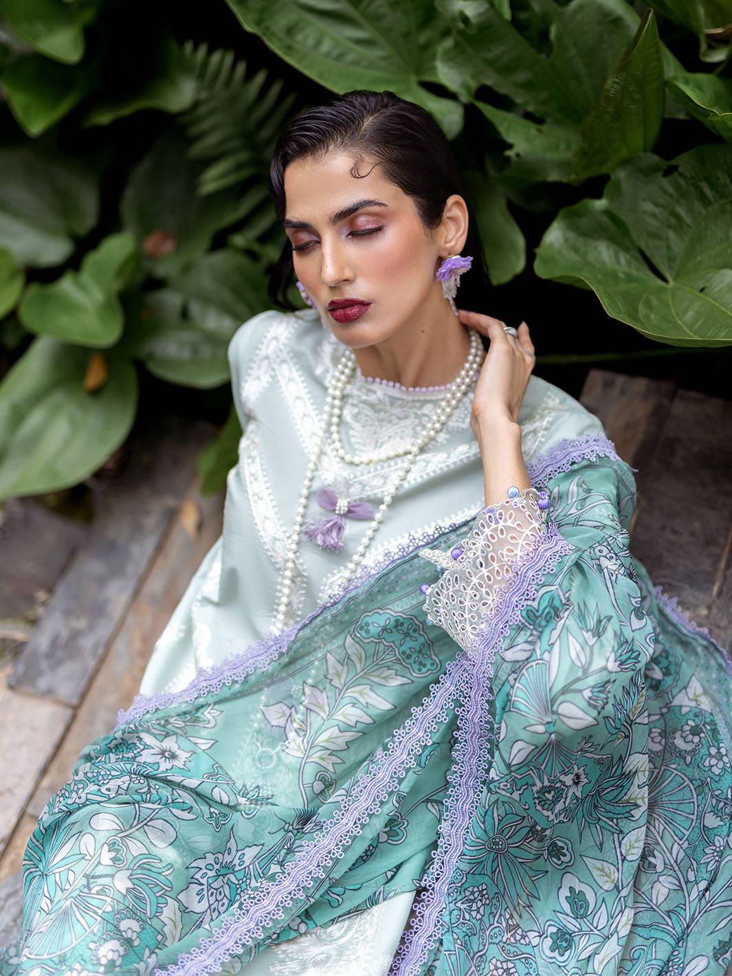 Roheenaz | Dahlia Embroidered Lawn 24 | Gardenia - Pakistani Designer Dress - by Roheenaz | Type: Luxury - 100% Original at Saira Sultan