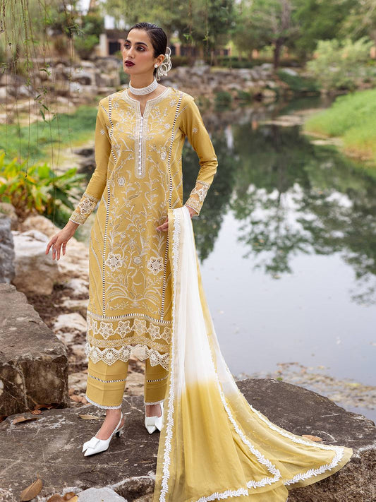 Roheenaz | Dahlia Embroidered Lawn 24 | Forsythia - Pakistani Designer Dress - by Roheenaz | Type: Luxury - 100% Original at Saira Sultan