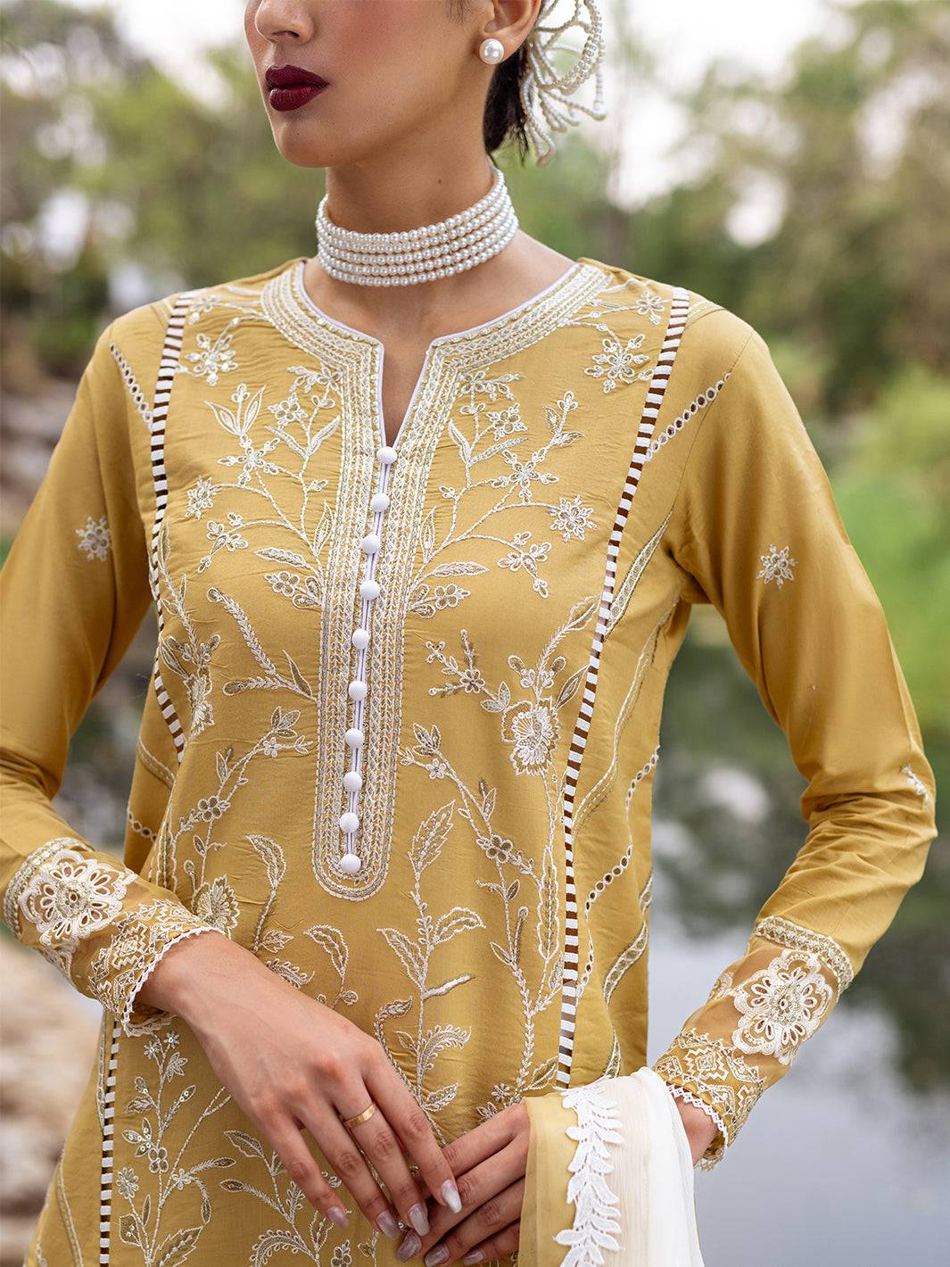 Roheenaz | Dahlia Embroidered Lawn 24 | Forsythia - Pakistani Designer Dress - by Roheenaz | Type: Luxury - 100% Original at Saira Sultan