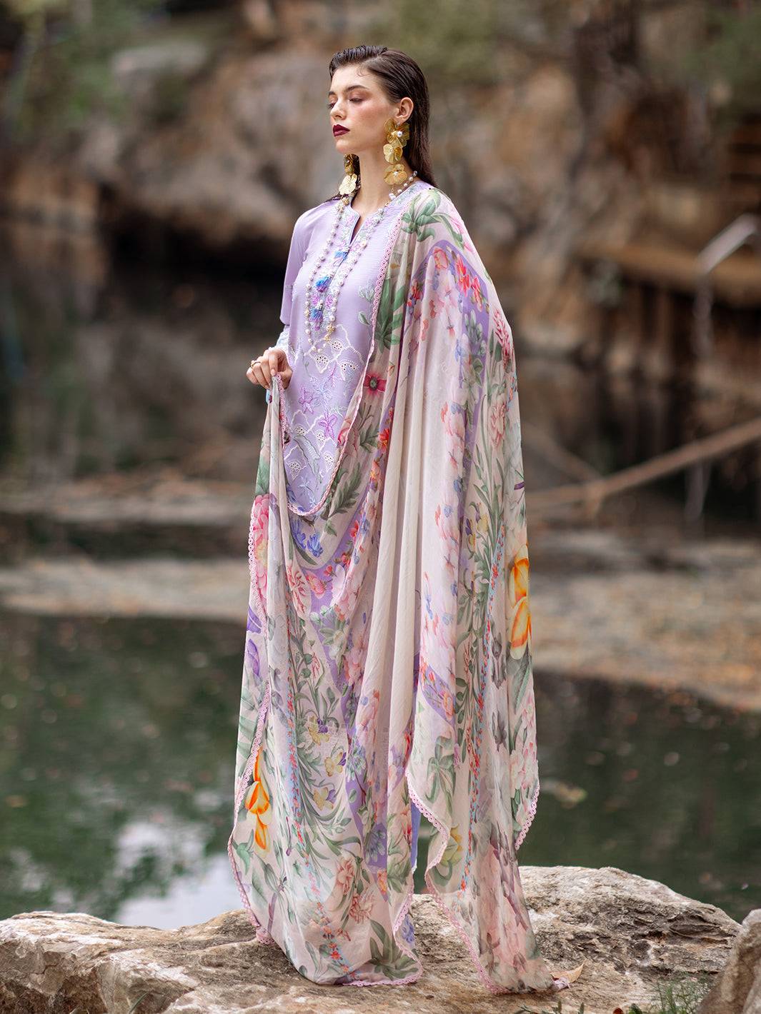 Roheenaz | Dahlia Embroidered Lawn 24 | Iris - Pakistani Designer Dress - by Roheenaz | Type: Luxury - 100% Original at Saira Sultan