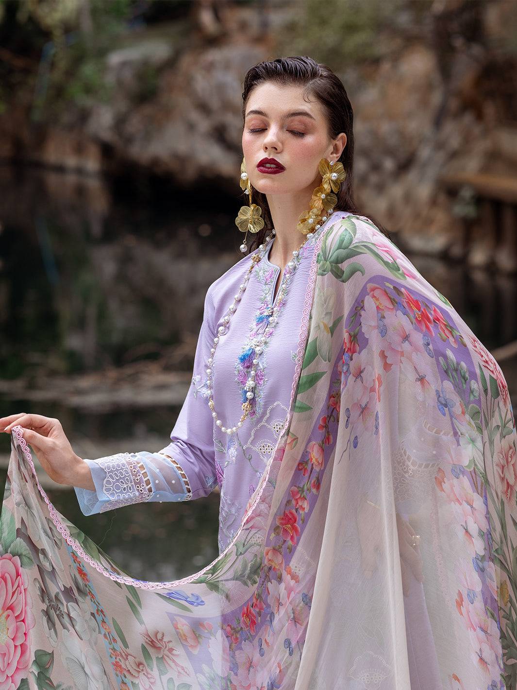 Roheenaz | Dahlia Embroidered Lawn 24 | Iris - Pakistani Designer Dress - by Roheenaz | Type: Luxury - 100% Original at Saira Sultan