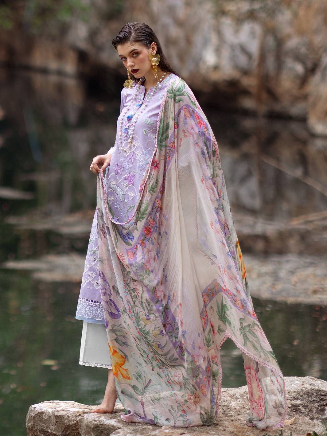 Roheenaz | Dahlia Embroidered Lawn 24 | Iris - Pakistani Designer Dress - by Roheenaz | Type: Luxury - 100% Original at Saira Sultan