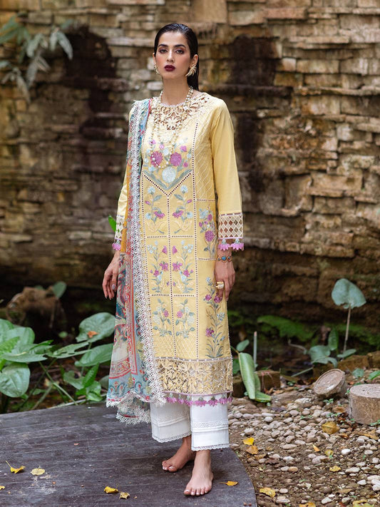 Roheenaz | Dahlia Embroidered Lawn 24 | Daffodil - Pakistani Designer Dress - by Roheenaz | Type: Luxury - 100% Original at Saira Sultan