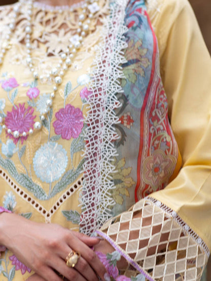 Roheenaz | Dahlia Embroidered Lawn 24 | Daffodil - Pakistani Designer Dress - by Roheenaz | Type: Luxury - 100% Original at Saira Sultan