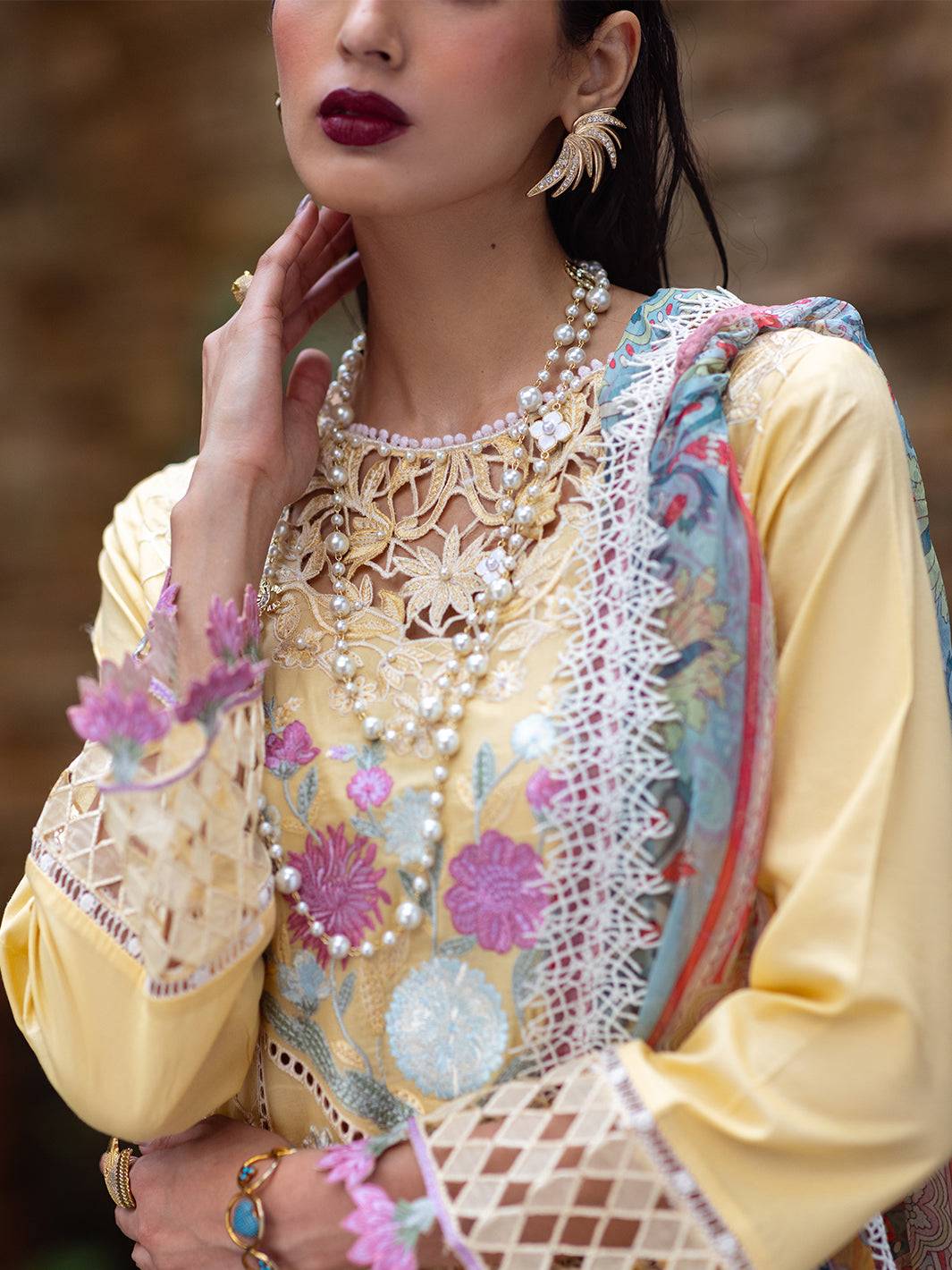 Roheenaz | Dahlia Embroidered Lawn 24 | Daffodil - Pakistani Designer Dress - by Roheenaz | Type: Luxury - 100% Original at Saira Sultan