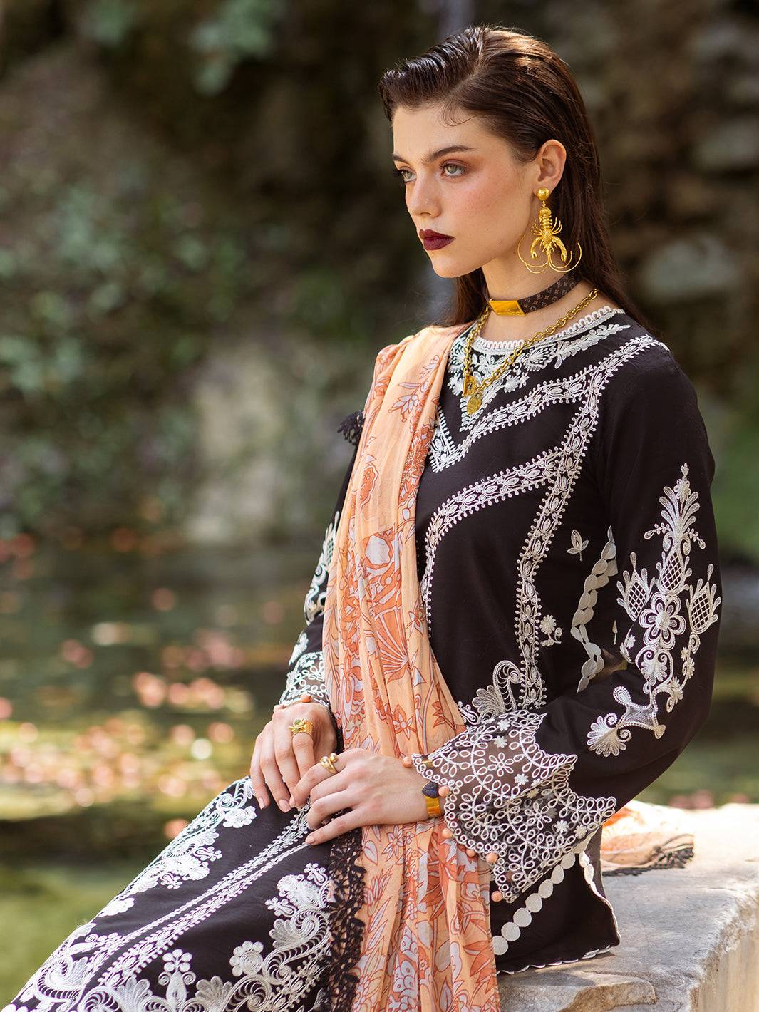 Roheenaz | Dahlia Embroidered Lawn 24 | Celandine - Pakistani Designer Dress - by Roheenaz | Type: Luxury - 100% Original at Saira Sultan