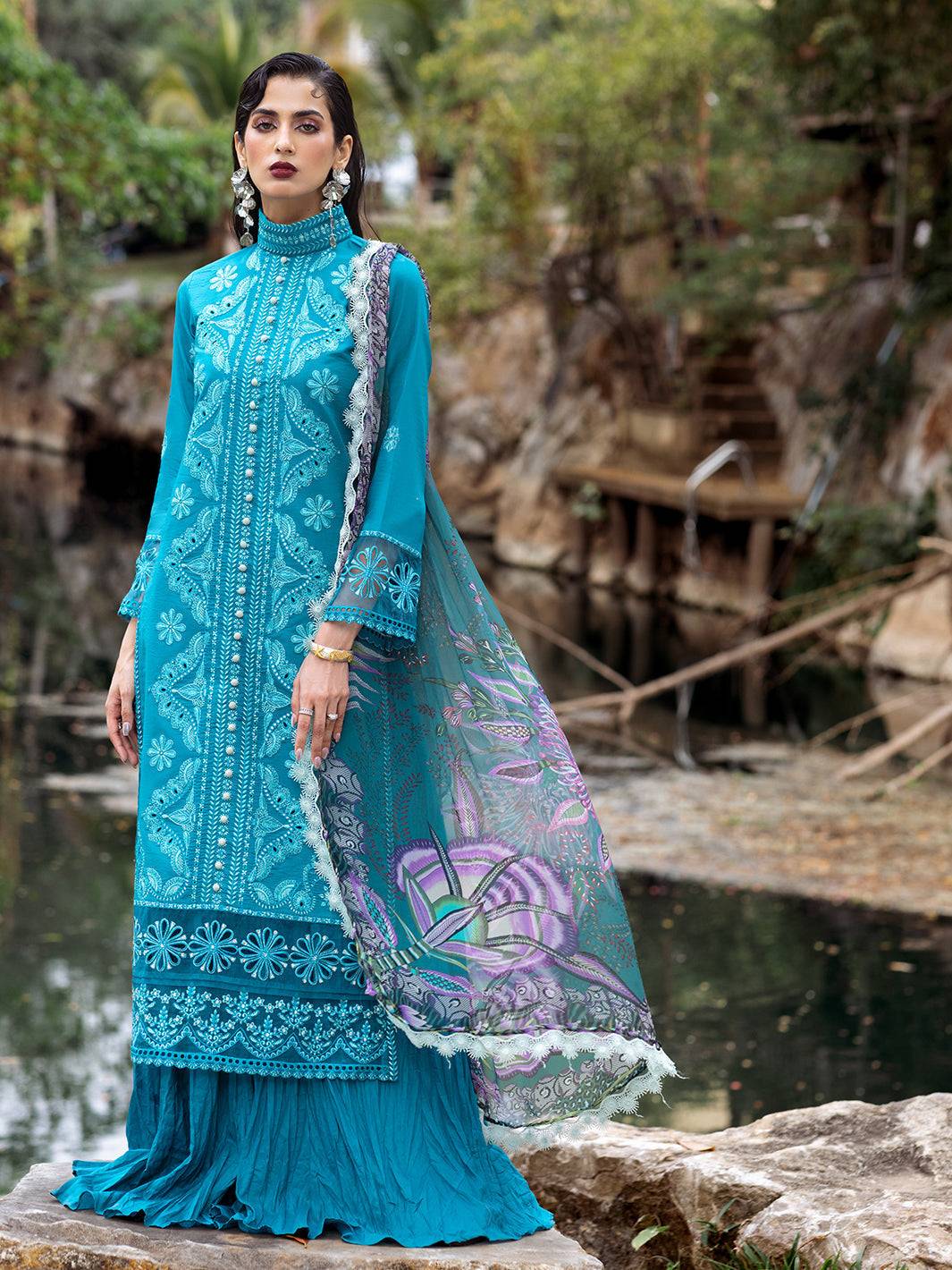 Roheenaz | Dahlia Embroidered Lawn 24 | Delphinium - Pakistani Designer Dress - by Roheenaz | Type: Luxury - 100% Original at Saira Sultan