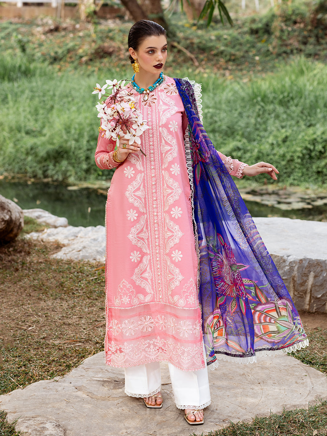 Roheenaz | Dahlia Embroidered Lawn 24 | Orchid - Pakistani Designer Dress - by Roheenaz | Type: Luxury - 100% Original at Saira Sultan