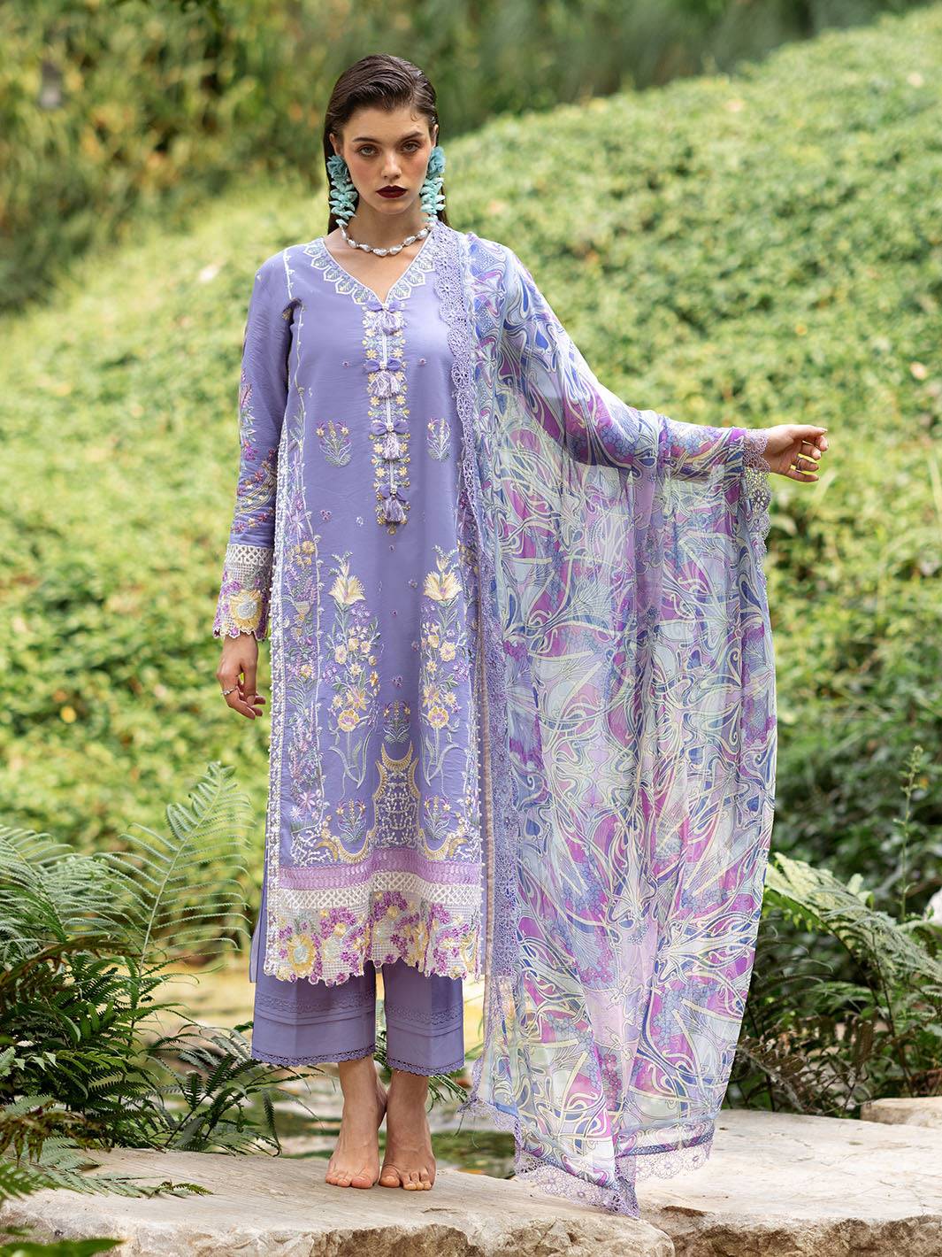 Roheenaz | Dahlia Embroidered Lawn 24 | Aster - Pakistani Designer Dress - by Roheenaz | Type: Luxury - 100% Original at Saira Sultan