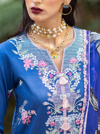 Roheenaz | Dahlia Embroidered Lawn 24 | Bluebell - Pakistani Designer Dress - by Roheenaz | Type: Luxury - 100% Original at Saira Sultan