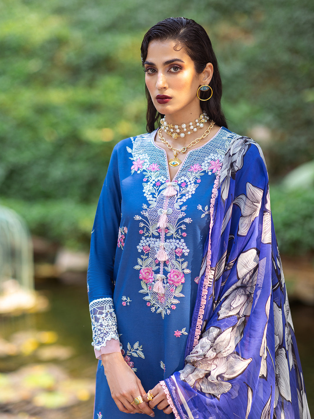 Roheenaz | Dahlia Embroidered Lawn 24 | Bluebell - Pakistani Designer Dress - by Roheenaz | Type: Luxury - 100% Original at Saira Sultan