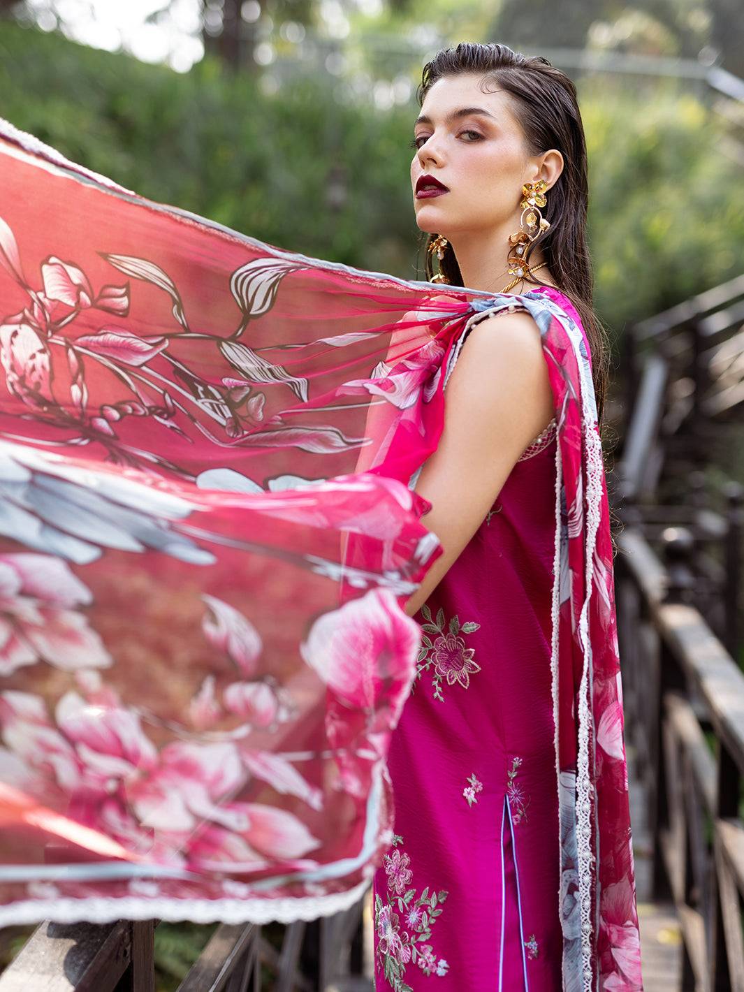 Roheenaz | Dahlia Embroidered Lawn 24 | Camellia - Pakistani Designer Dress - by Roheenaz | Type: Luxury - 100% Original at Saira Sultan