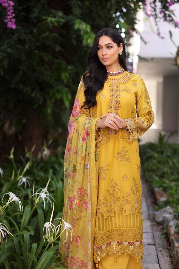 Noor by Saadia Asad | Luxury Chikankari Lawn24 | D8-B Mustard - Pakistani Designer Dress - by Noor by Saadia Asad | Type: Luxury - 100% Original at Saira Sultan