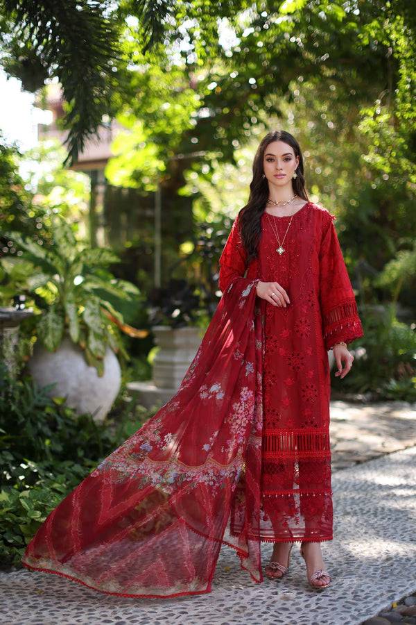 Noor by Saadia Asad | Luxury Chikankari Lawn24 | D2-B Red - Pakistani Designer Dress - by Noor by Saadia Asad | Type: Luxury - 100% Original at Saira Sultan