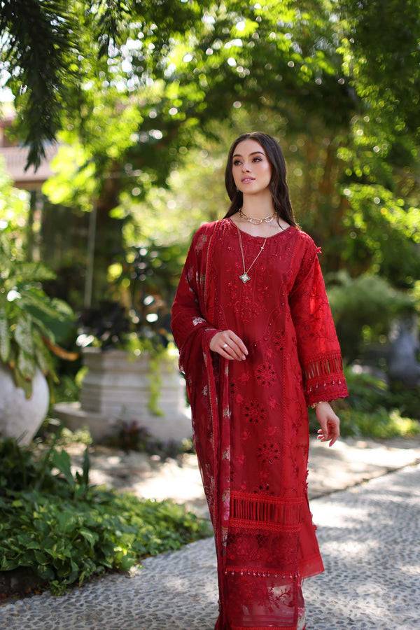 Noor by Saadia Asad | Luxury Chikankari Lawn24 | D2-B Red - Pakistani Designer Dress - by Noor by Saadia Asad | Type: Luxury - 100% Original at Saira Sultan