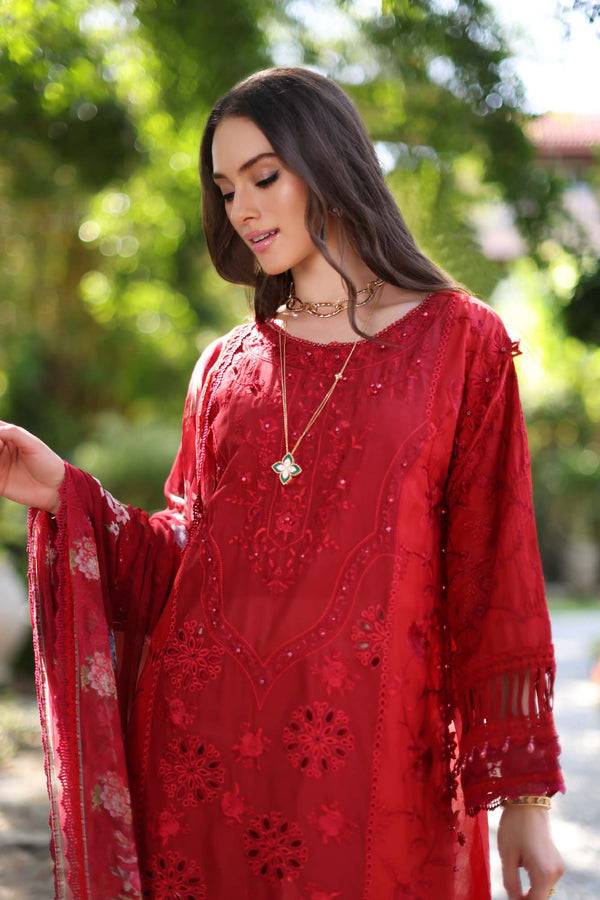 Noor by Saadia Asad | Luxury Chikankari Lawn24 | D2-B Red - Pakistani Designer Dress - by Noor by Saadia Asad | Type: Luxury - 100% Original at Saira Sultan