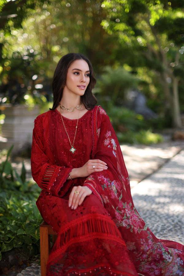 Noor by Saadia Asad | Luxury Chikankari Lawn24 | D2-B Red - Pakistani Designer Dress - by Noor by Saadia Asad | Type: Luxury - 100% Original at Saira Sultan